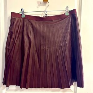 J. Crew Maroon Faux-Leather Pleated Skirt